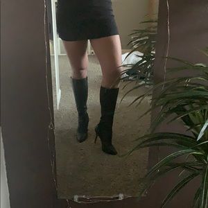 Black leather heeled boots